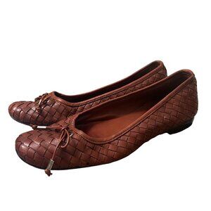 Robert Zur Cognac Brown Supple Woven Leather Bow Ballet Flats Womens Size 11.5